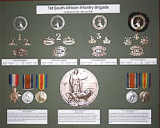 A medal display created by Moth Jon Tombs showing the structure of the 1st Soth African Infantry Brigade who fought at Delville Wood